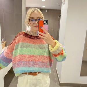 Hand Knitted Oversized Rainbow Sweater